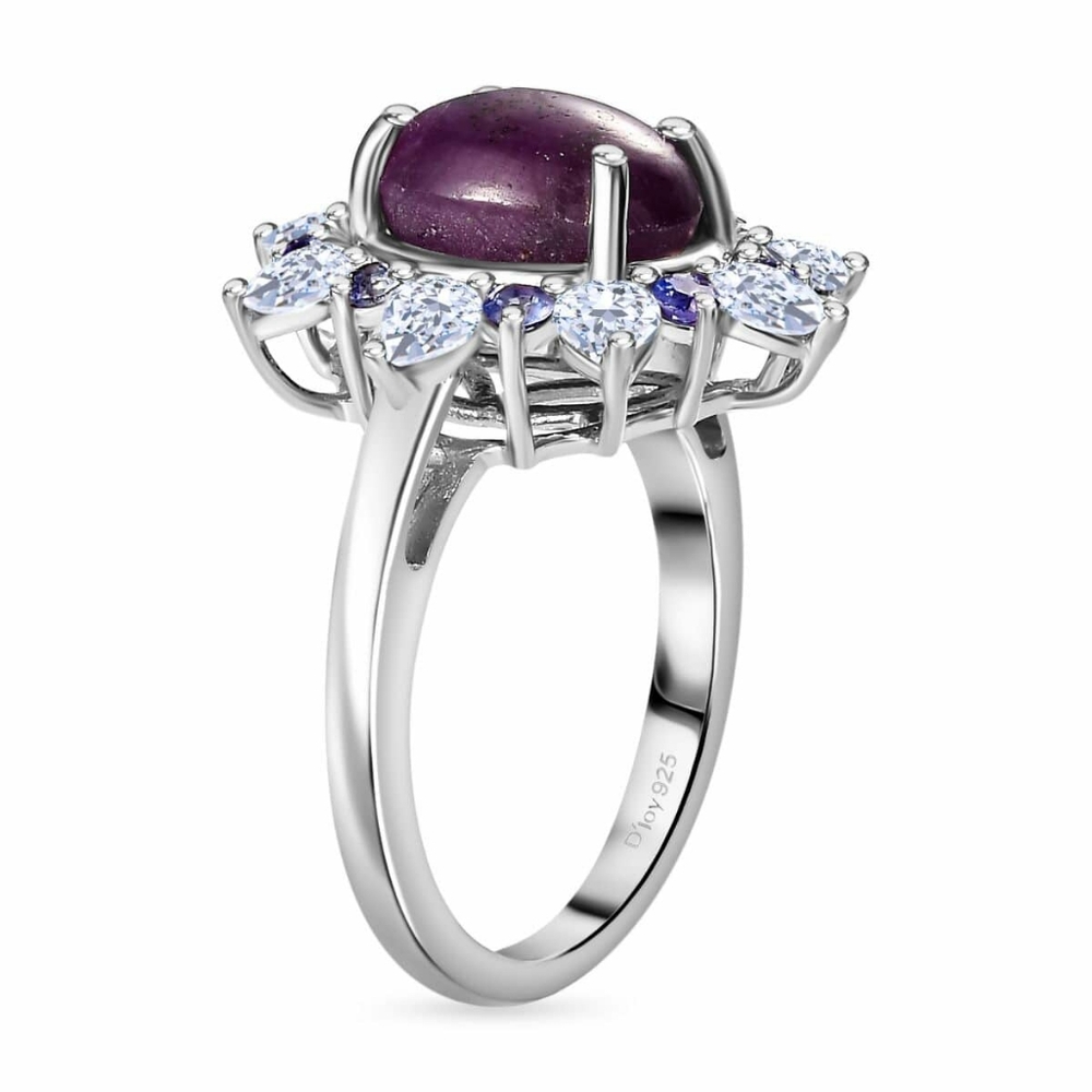 Rare Indian Star Ruby, Moissanite &TanzaniteStar Burst Ring - Picture 6 of 10